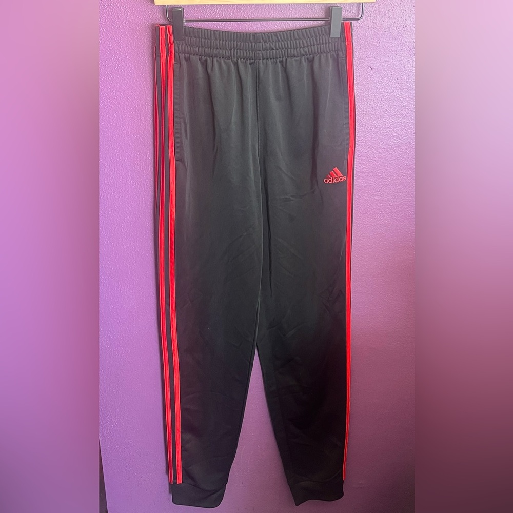 Adidas Kids Joggers Black with Red Stripes